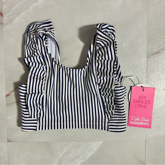 NWT Ruffle Butts Navy Seersucker Waterfall Tankini Top Baby Blue White Red - Picture 4 of 6